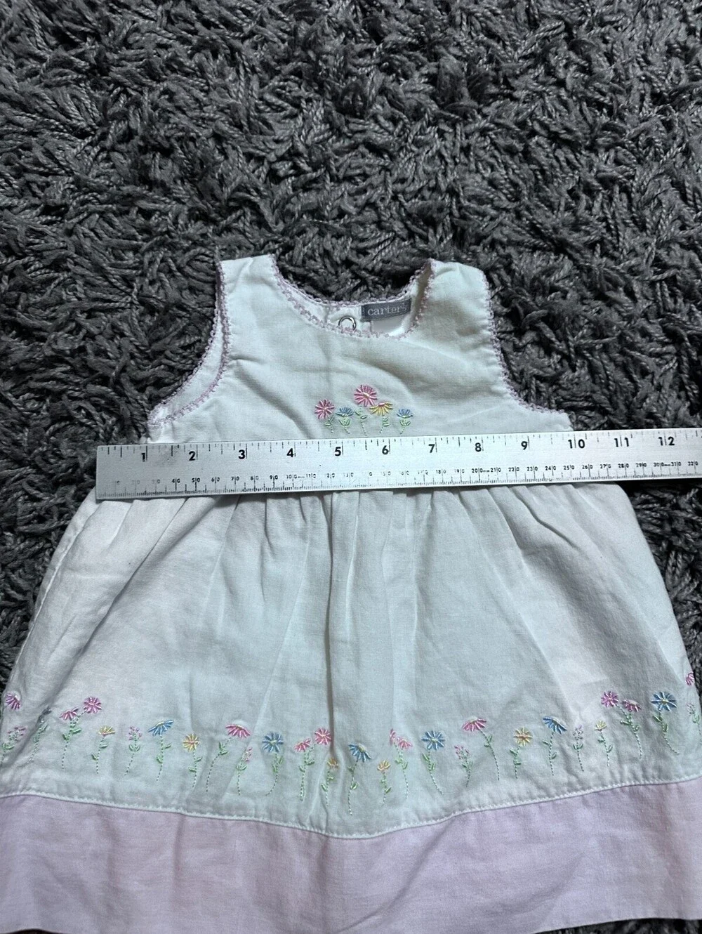 Vintage Carters Baby Girl Sleeveless Dress 100% Cotton White Pink Size 6M